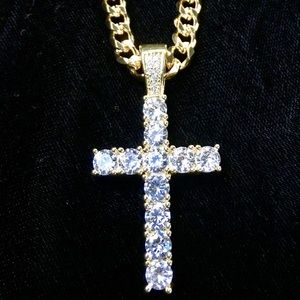 CROSS PENDANT FULL DIAMONDS cz 18K GOLD CHAIN